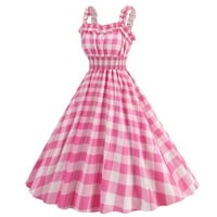 Ružičaste haljine za žene casual bez rukava okrugli vrat polka točka swing kratka mini haljina labava