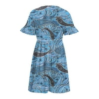 CETHRIO MIDI haljina - ljetni casual ruffle s kratkim rukavima labava swith swith tiskane majice haljine