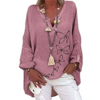 Bluza dugih rukava Ležerne prilike pune ljetne vrhove V-izreza za žene ružičaste 5xl