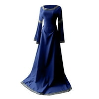 Ljetne haljine za žene Trendi okrugli izrez Loose Maxi Solid A-line Dugih rukava s dugim rukavima Plava