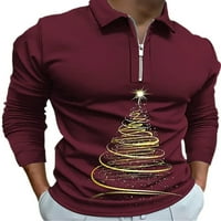 Glonme muški božićni vrhovi bluza s dugim rukavima rever vrat Xmas polo majica za putovanje odvojite