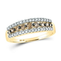 Ženska solidna 10kt žuta zlatna okrugla smeđa dijamant trostruki redak u obliku prstena CTTW veličina
