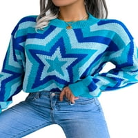 Arvbitana Žene Casual Prevelizirani pulover Pulover Stars Print Crew Crt Klit vrhovi Vintage Estetic