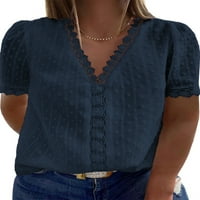 Blibea Plus size za žene čipke Crochet V izrez kratkih rukava Swiss Dot ljetne majice