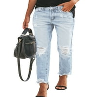 Grianlook Ženska dna solidne boje traper hlače Dugme Jeans Ladies Modne pantalone Ravne noge patentni