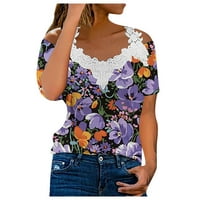 Ženski vrhovi bluza cvjetni kratki rukav povremeni dame modni V-izrez ljeto ljubičasta m