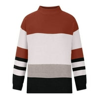 Symoidni džemperi za žene - Ležerne pruge patchwork dugih rukava debeli pleteni pulover Crewneck džemper smeđu m