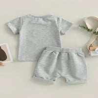 Eyicmarn Baby Boy Summer Outfits, kratki rukav medvjedi za ispis + valjani manžetni kratke hlače
