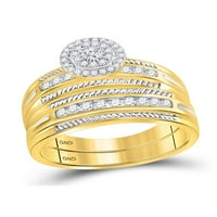 Čvrsta 10k žuto zlato i njezina okrugla Diamond Solitaire Usklađivanje par tri prstena za brisalne zaručničke prsten za vjenčani vendri postavljeni CT. -