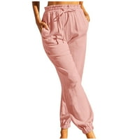 Ženske ležerne pamučne pantalone Solid rucf DrwatRing elastične struke Sportske hlače sa džepovima udobne