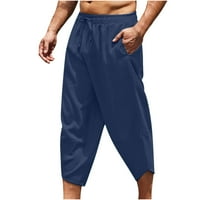 Muški posteljina kapri hlače lagani elastični struk Comfy Wide noga plaža Crovotskrivci sa džepovima