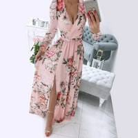 Petort Women's Club Plus Veličina Smanovana sunčana haljina Ljeto kratki rukav Ležerne haljine ružičaste,