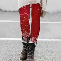 Shomport ženske božićne tamke visoke struk tople hlače Ispisuje casual nogu nogu