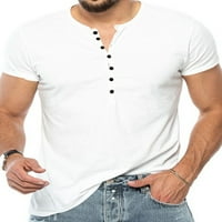 Colisha Muške majice Majica s kratkim rukavima Solidna boja Ljetni vrhovi Redovna fit plaža Henley vrat pulover bijeli XS