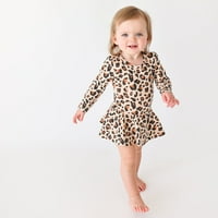 Djevojke za djecu s dugim rukavima Charlotte haljina - Leaning Leopard
