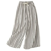 Pamučne posteljine za žene Stripes elastična struka navodnice široke noge Hlače Ležerne prilike labave ratherske pantalone sa džepovima