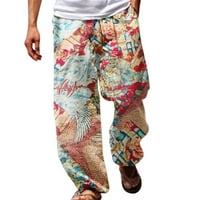Muške hlače kravata boja (gradijent boje) Ispisuje ravne noge Sredine ležerne prilike sa visokim strukom, sve labave plus veličine modne plaže džepne sportove za praznike za odmor