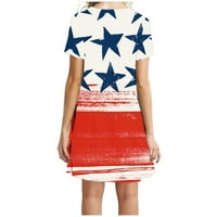Hvyesh Žene Ljetne haljine Casual Patriots Midi haljina Američka zastava Grafički okrugli vrat Sandresses