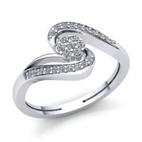 Prirodno 0.2carat okrugli rez Diamond Dame Bridal Cvjetni angažman Fancy Ring Solid 10k ruža, bijela