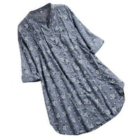 Outfmvch Ženski vrhovi Ženska modna ležerna majica kratki rukav V-izrez duks bluza pamuk posteljina