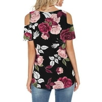 Cleariance Ženski kratki rukav labav fit Ležerne prilike V-izrez cvjetna majica s ramena Ljetne majice