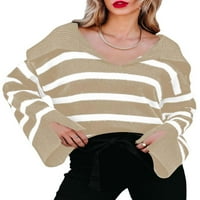 Prednjeg swaeru pletene džempere prugasti džemper dugi rukav džemper vrhovi dame casual pulover v izrez