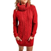 Haljine za čišćenje za žene Ljeto Čvrsti pulover s dugim rukavima Turtleneck džemper suknje s crvenim
