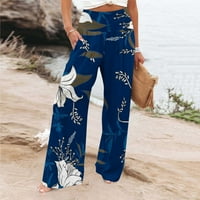 Fashion Womens udobne ispisane vike struke hlače za slobodno vrijeme Tweatpats yoga hlače plava veličina