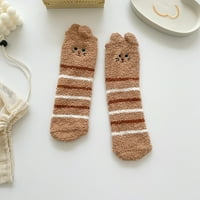 Ženske meke koralne čarape za baršunaste cijevi u zimi slatko crtane pruge tiskane čarape za katu modne