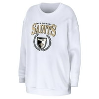 Ženska habanje Erin Andrews Bijela New Orleans Saints Prevelicirani pulover Duks