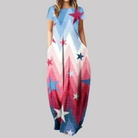 Odeerbi 4. juli Patriots Ljeto Maxi haljina za žene Modni ispisani kratki rukav Okrugli vešalice za