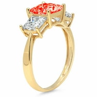 2.62ct Princess Cred Crveni simulirani dijamant 14k žuto zlato graviranje Izjava godišnjice Angažovanje vjenčanja Trobotna prstena veličine 4,5