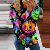 Pamuk od pamuka za okrugli vrat Feterrnal modni Halloween Print s dugim rukavima TOP bluza