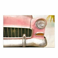 Pink Vintage Classic Car u ljetnoj plaži Neklizajući rug za kupanje Apsorpcijski prostirke za tuš kadu
