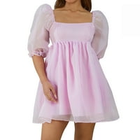 Žene pufne tulle princeze haljina Square Crch Bubble rukav kratka haljina ruffle mrežica mini haljina