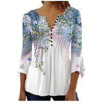 Vrući s rukavima za žene ruffle natkriveno cvjetno tiskanje Thirt Ljeto V bluza za bluzu za vrat Dugme