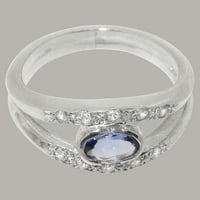 Britanci izrađeni sterling srebrni prirodni tanzanite i dijamantni ženski zaručni prsten - Opcije veličine