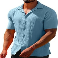 Men Bluuse Dugme Down Tops kratkih rukava Ljetne košulje Redovna fit majica za odmor Tee Light Blue XL