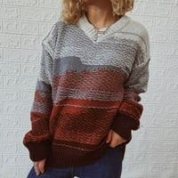 Ženski labavi predimenzionirani pulover Duks TOP V-izrez Gradient Colore Loose Tops Bluza Pleteni džemper
