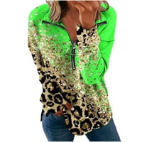 PBNBP pulover dukseri za žene casual leopard print patentni zatvarač reporte V izrez dugih rukava dečko