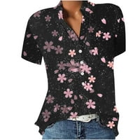 ManXivoo ženski vrhovi žene V izrez bluza s kratkim rukavima Tuničke košulje cvjetne tiske majice Lagani tops prevelike majice za žene crne