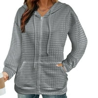 Ženski prevelizirani kapuljač sa kapuljačom Zip up džepni duks Pokloni opušteni vrhovi dugih rukava, pulover za bluzu u boji, pulover sa kapuljačom, ležerna lagana teže modna zimska siva 4