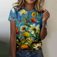Ženska ležerna Seksi modna ljetna majica za okrugle vrat tiskani bluza s kratkim rukavima