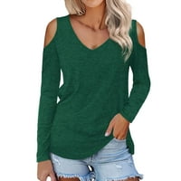 Entyinea Fall majice za žene Ležerne prilike s dugim rukavima, pune košulje Henley Green XL
