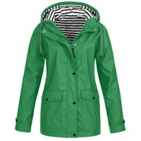 Lyinloo Ženske jakne od punih kišnih jakne na otvorenom plus veličina vodootporna kapuljača s kapuljačom, vjetroottni zeleni XL