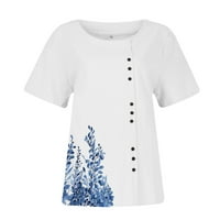 Thirts majice za žene, žene kratkih rukava Ležerne prilike ljetne grafičke cvjetne tiskane konopljenog