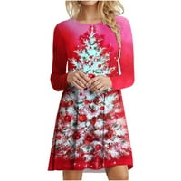 Dadaria haljine za žene Ženska modna božićna božićna drvca Print Dugi rukav Okrugli vrat Haljina vruće