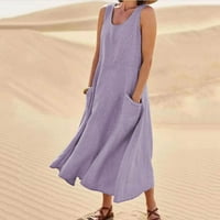 Ženska ljetna haljina Linijska casual haljina bez rukava bez rukava s dugim plažama haljina za plažu