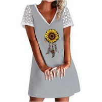 Ljetne haljine za prodaju za žene za žene s kratkim rukavima za tisak cvjetnog uzorka čipkasta haljina