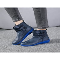 Zodanni Ženske čizme klizne na gležnjače ležerne kožne čizme ured za hodanje vintage ravne plave 6,5